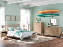 Mor Furniture Cielden Upholstered Bed, Dresser, Mirror, 2 Nightstands & Chest In Tan, Full
