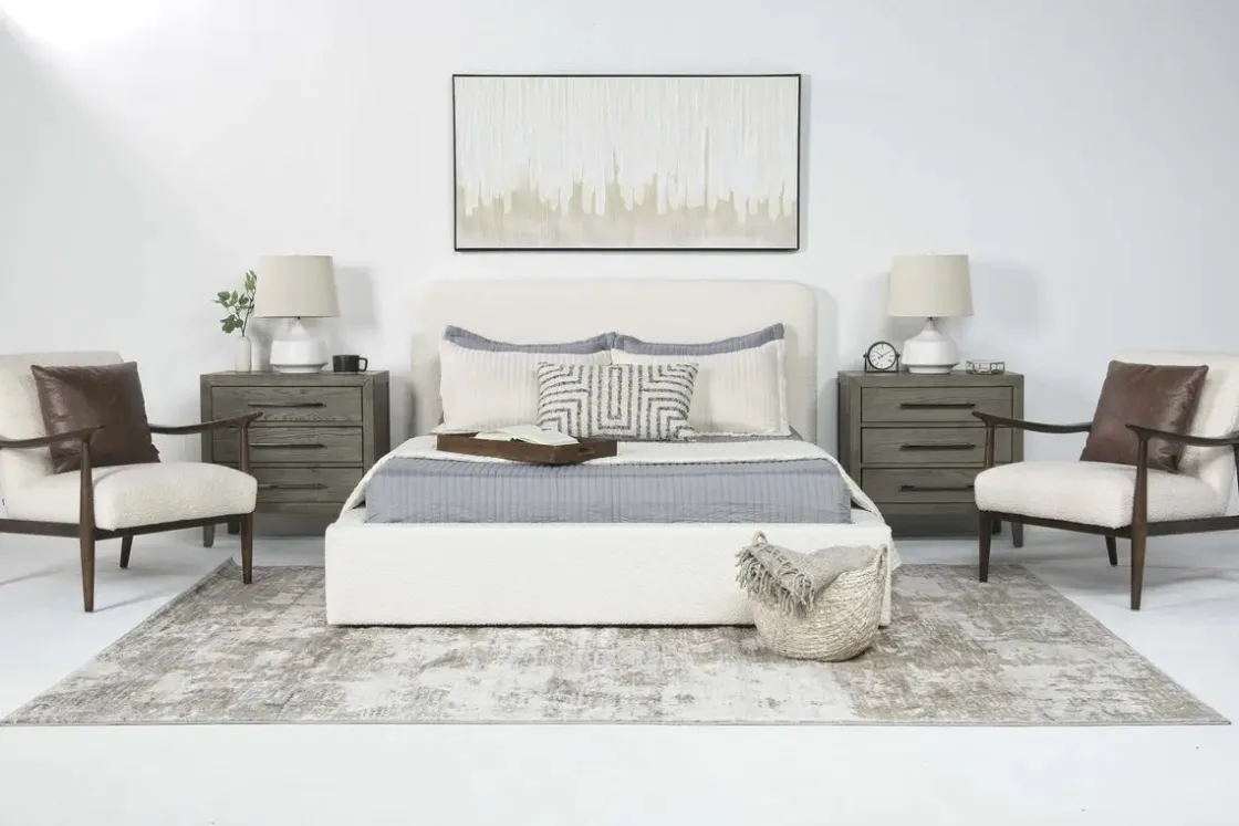 Mor Furniture Cloud Boucle Upholstered Panel Bed In Maya Boucle, Queen