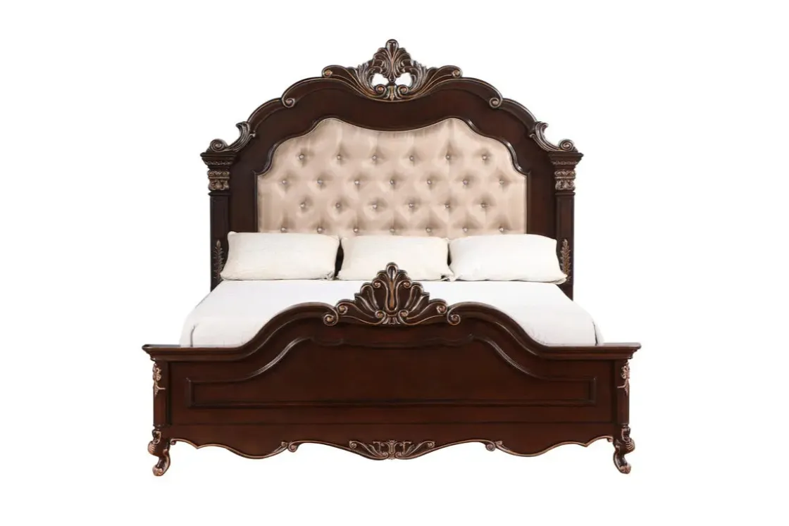 Mor Furniture Constantine Upholstered Bed, Dresser, Mirror & Nightstand In Cherry, Queen