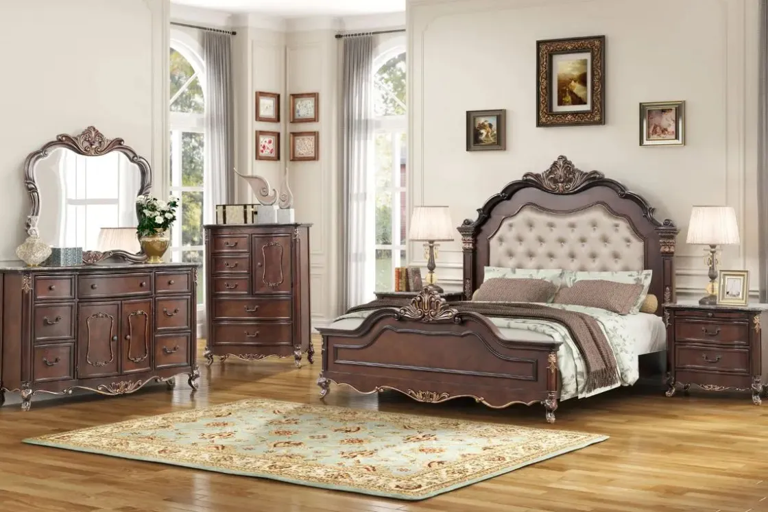 Mor Furniture Constantine Upholstered Bed In Cherry, Queen