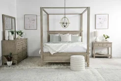 Mor Furniture Country Side Canopy Bed, Dresser, Mirror & 2 Drawer Nightstand In Brown, Queen
