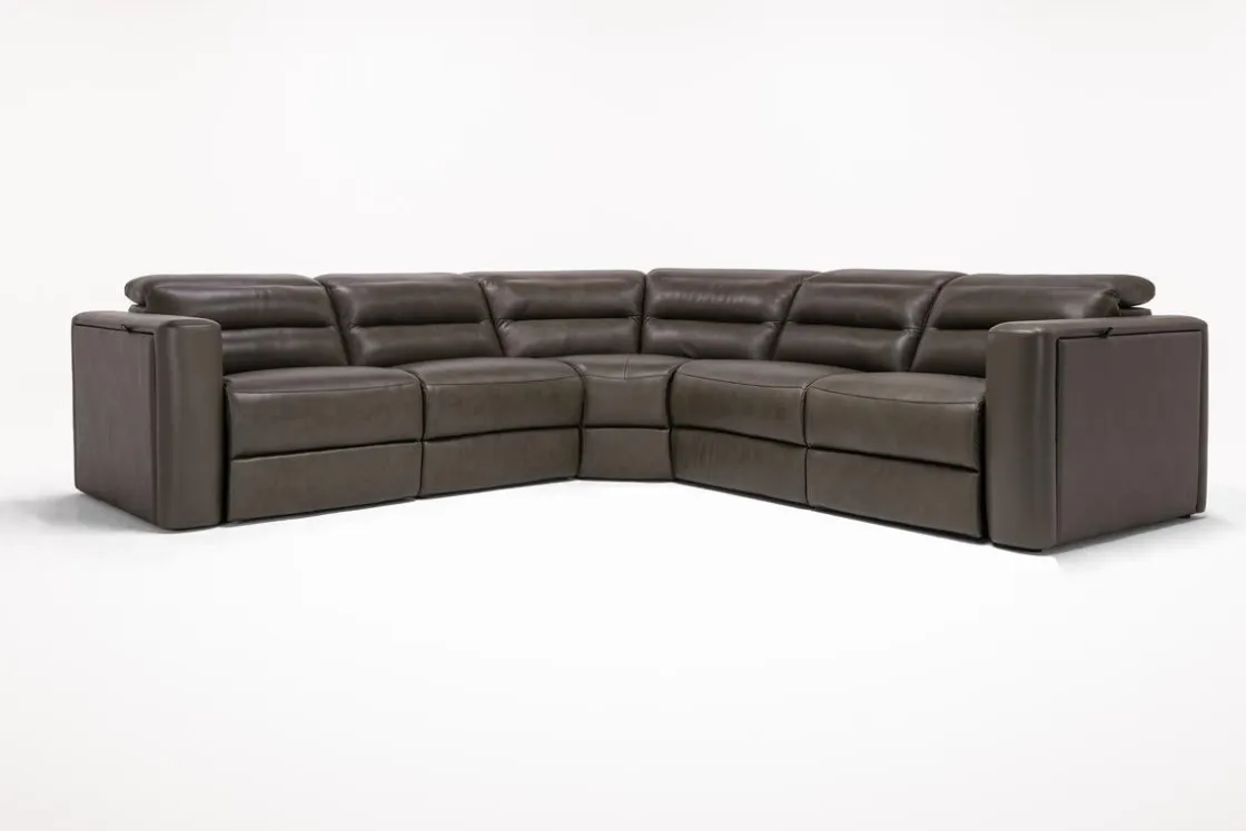 Mor Furniture Cove 5 Piece 2 Power Sectional In Gray Leather