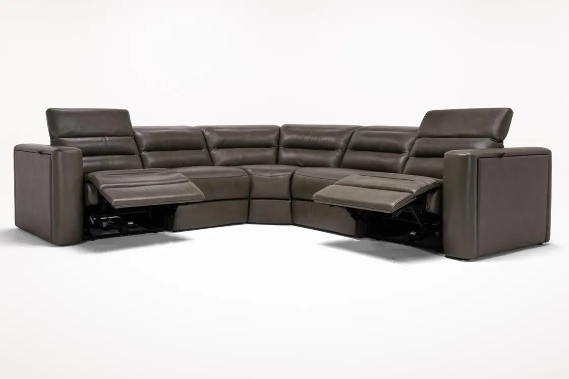 Mor Furniture Cove 5 Piece 2 Power Sectional In Gray Leather
