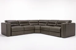 Mor Furniture Cove 5 Piece 2 Power Sectional In Gray Leather