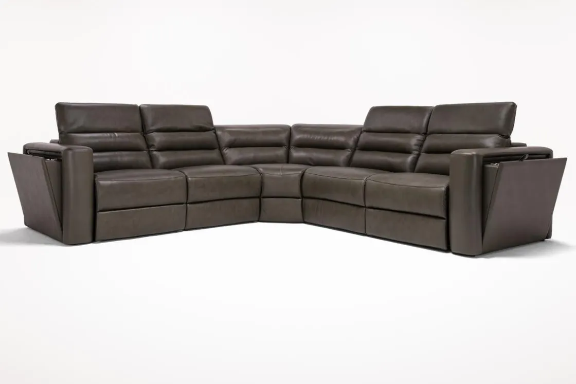 Mor Furniture Cove 5 Piece 2 Power Sectional In Gray Leather