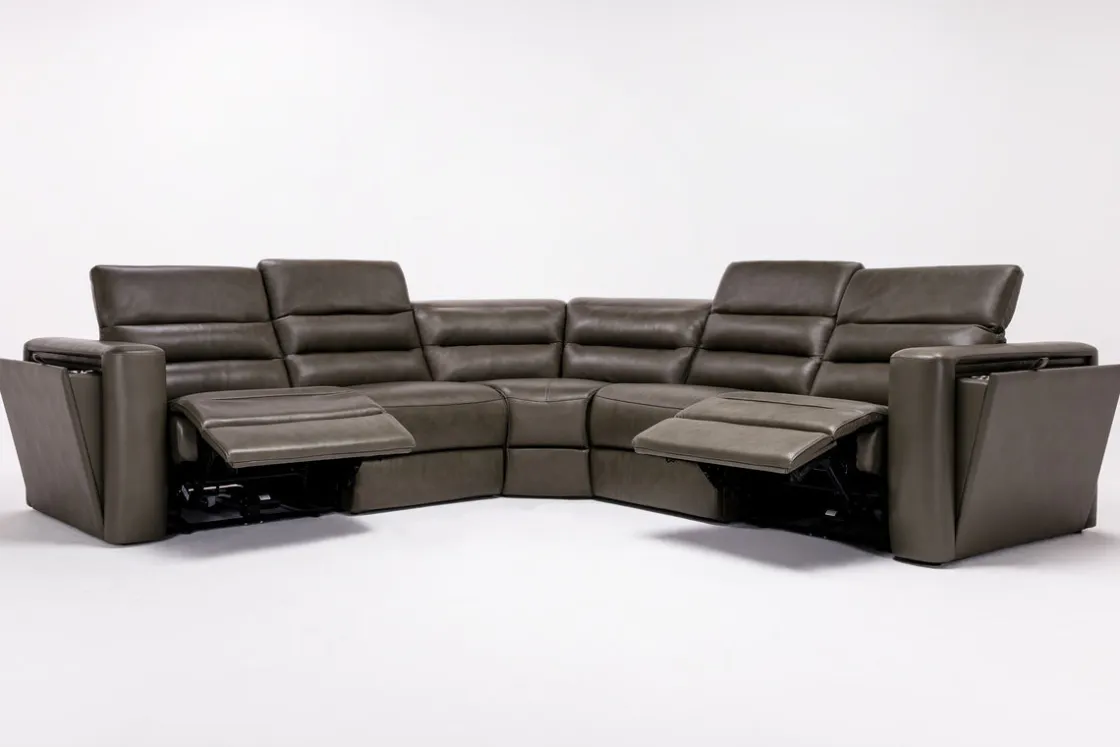 Mor Furniture Cove 5 Piece 2 Power Sectional In Gray Leather