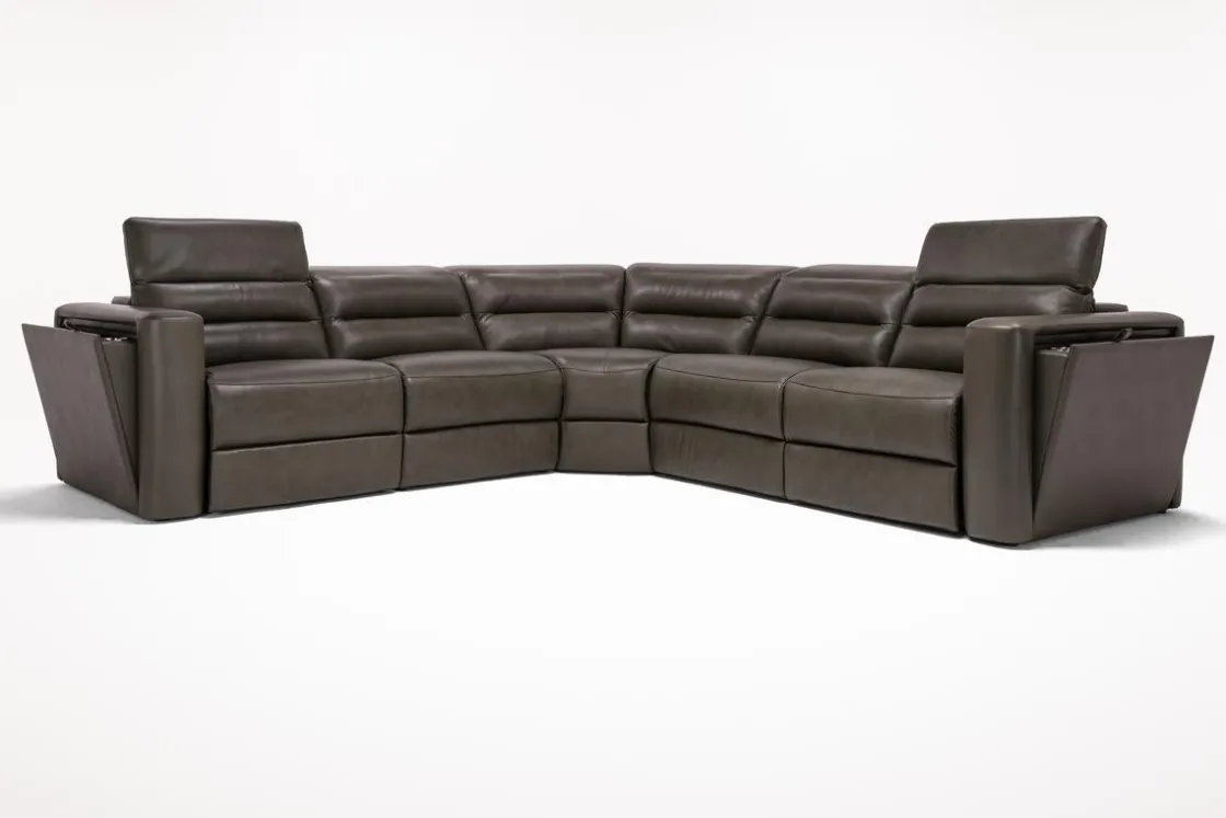 Mor Furniture Cove 5 Piece 2 Power Sectional In Gray Leather