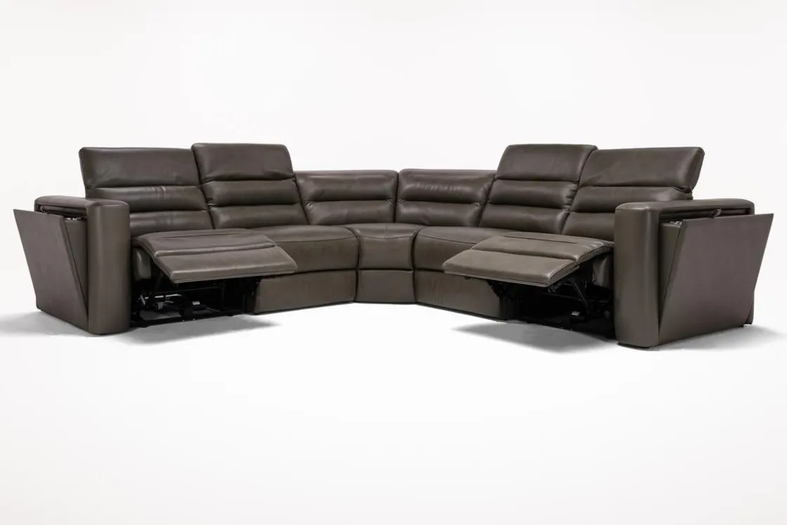 Mor Furniture Cove 5 Piece 2 Power Sectional In Gray Leather