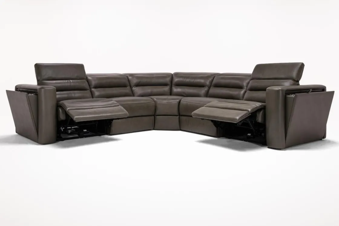 Mor Furniture Cove 5 Piece 2 Power Sectional In Gray Leather