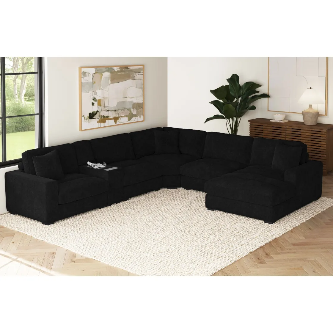 Mor Furniture Cuddle Cloud 6 Piece Chaise Sectional In Black, Left Facing