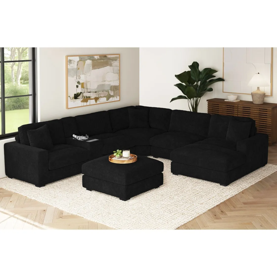Mor Furniture Cuddle Cloud 6 Piece Chaise Sectional In Black, Left Facing