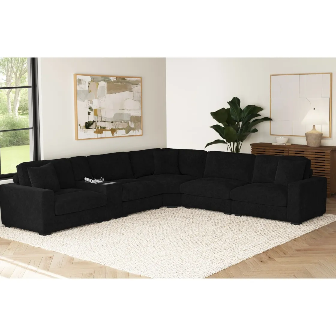 Mor Furniture Cuddle Cloud 6 Piece Sectional In Black
