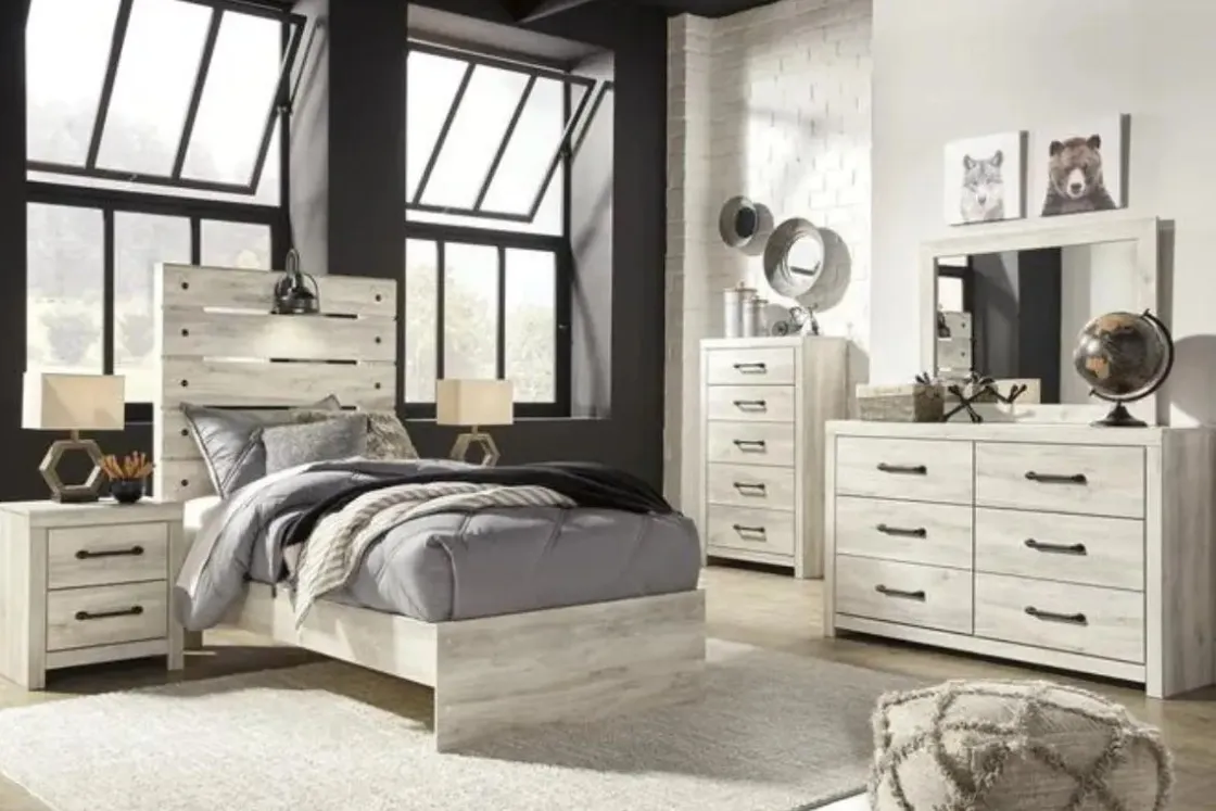 Mor Furniture Dallas Panel Bed W/ Lights In White Wash, Twin