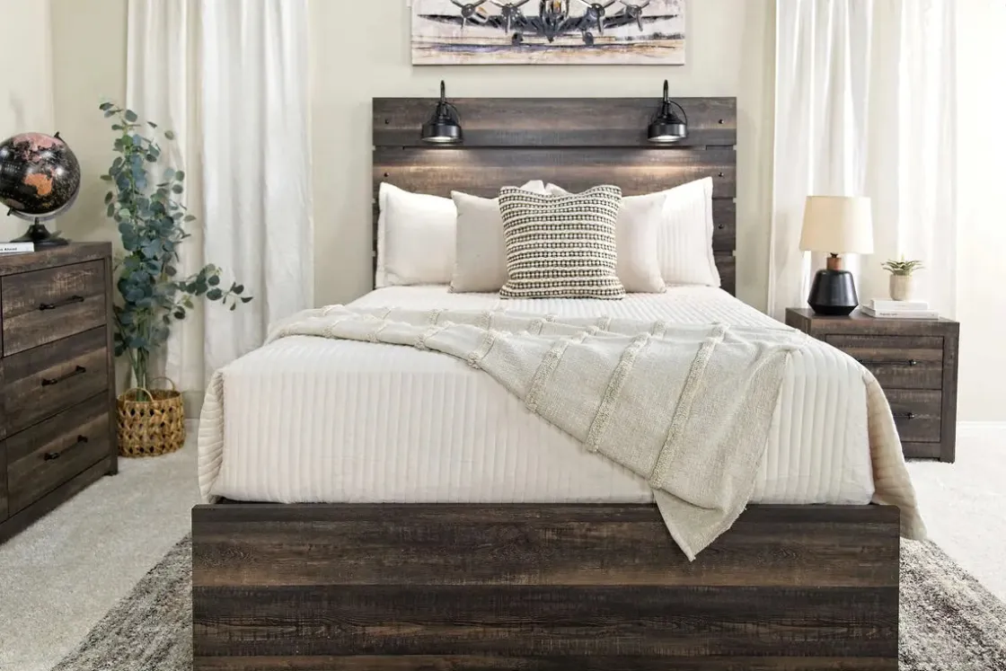 Mor Furniture Dallas Panel Bed W/ Lights In White Wash, Twin