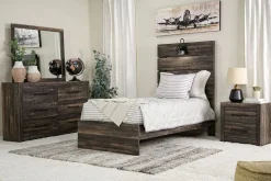 Mor Furniture Dallas Panel Bed W/ Lights In White Wash, Twin