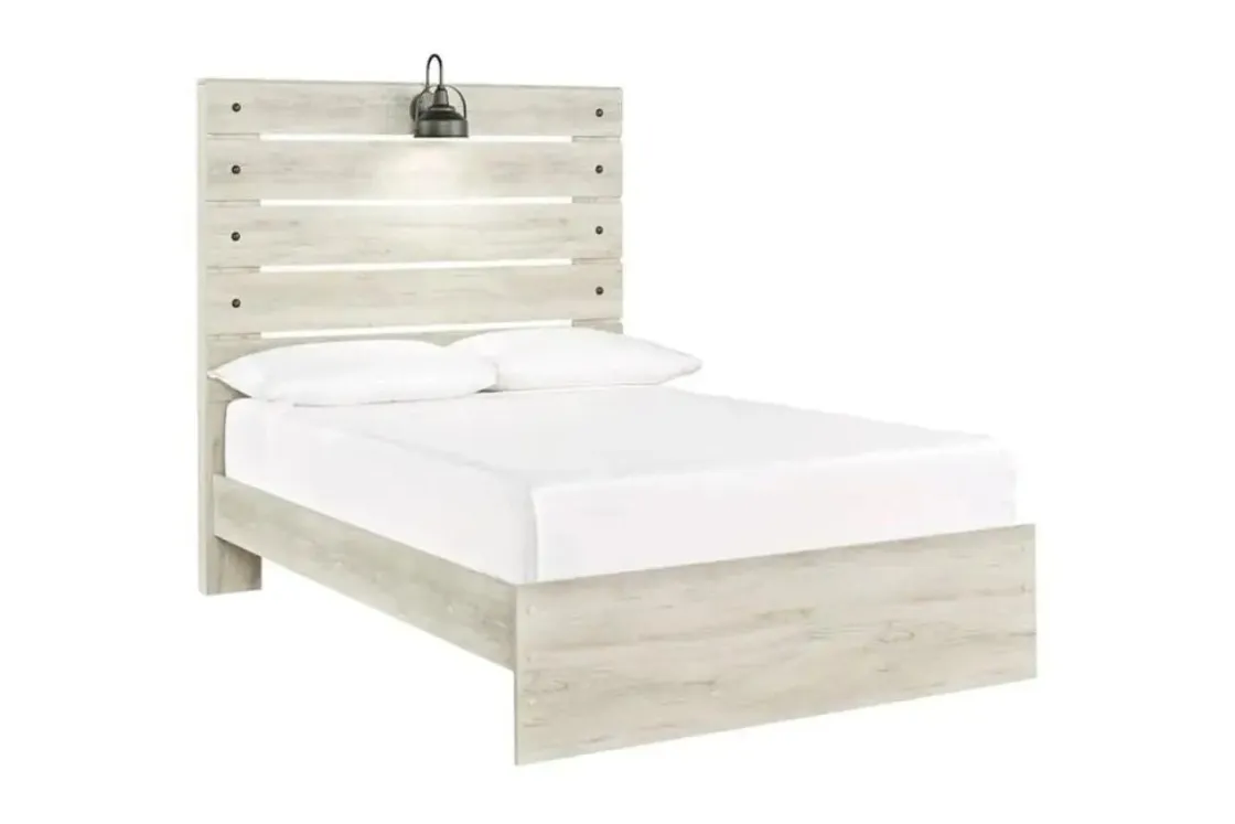 Mor Furniture Dallas Panel Bed W/ Lights In White Wash, Twin