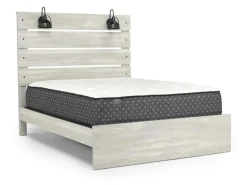 Mor Furniture Dallas Panel Bed W/ Lights, Dresser, Mirror & Nightstand In White Wash, Twin