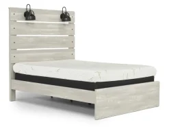 Mor Furniture Dallas Panel Bed W/ Lights, Dresser, Mirror & Nightstand In White Wash, Twin