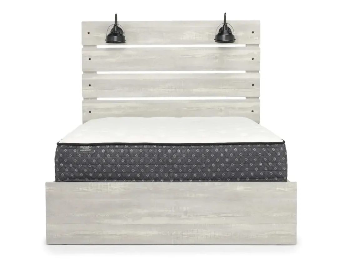 Mor Furniture Dallas Panel Bed W/ Lights, Dresser, Mirror & Nightstand In White Wash, Twin