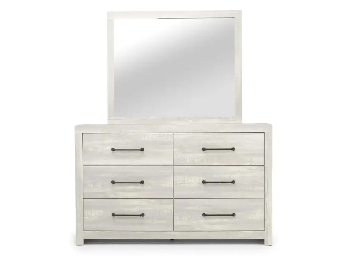 Mor Furniture Dallas Panel Bed W/ Lights, Dresser, Mirror & Nightstand In White Wash, Twin