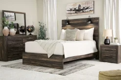 Mor Furniture Dallas Panel Bed W/ Lights, Dresser, Mirror & Nightstand In White Wash, Twin