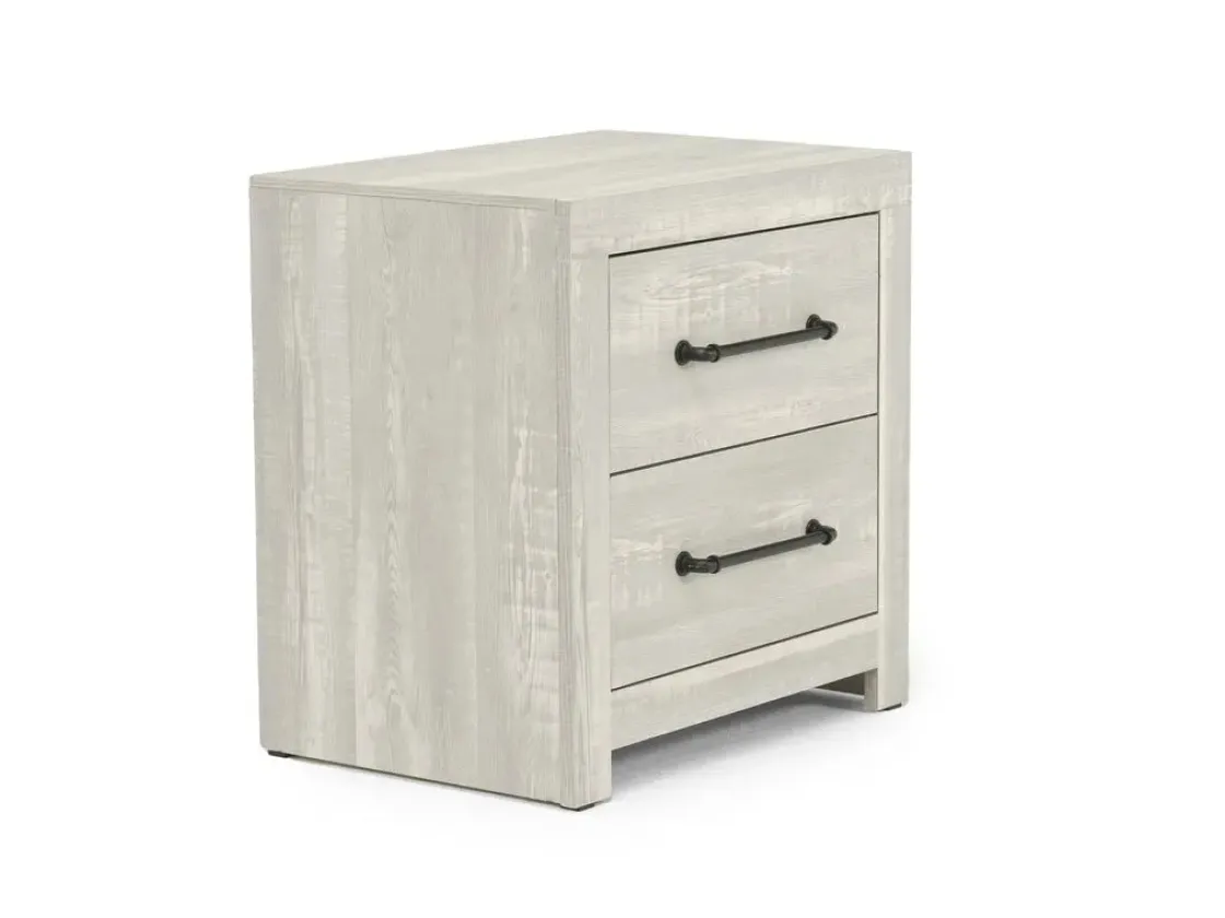 Mor Furniture Dallas Panel Bed W/ Lights, Dresser, Mirror & Nightstand In White Wash, Twin