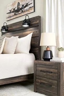 Mor Furniture Dallas Panel Bed W/ Lights, Dresser, Mirror & Nightstand In White Wash, Twin