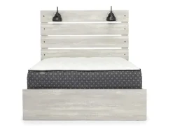 Mor Furniture Dallas Panel Bed W/ Lights, Dresser, Mirror & Nightstand In White Wash, Twin