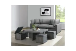 Mor Furniture Dawson Coffee Table W/ 4 Storage Stools In Gray