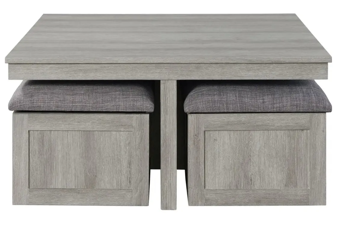 Mor Furniture Dawson Coffee Table W/ 4 Storage Stools In Gray