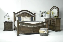 Mor Furniture Durango Panel Bed, Dresser, Mirror & 3 Drawer Nightstand In Fawn, Queen