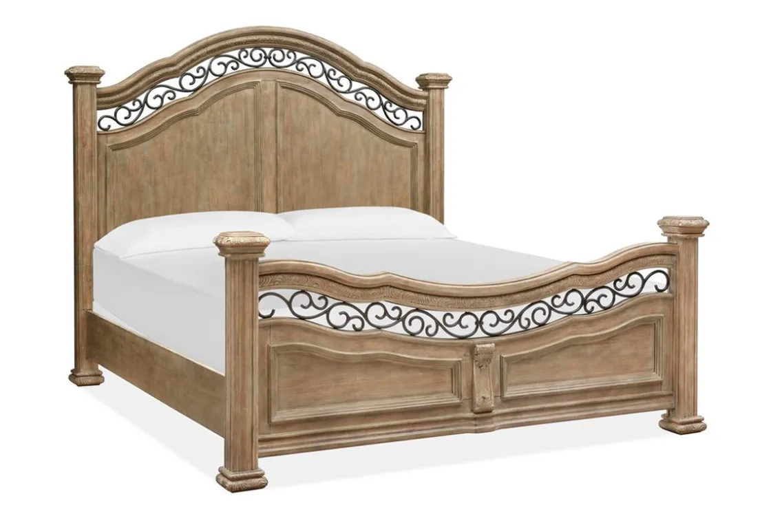 Mor Furniture Durango Panel Bed, Dresser, Mirror & 3 Drawer Nightstand In Fawn, Queen