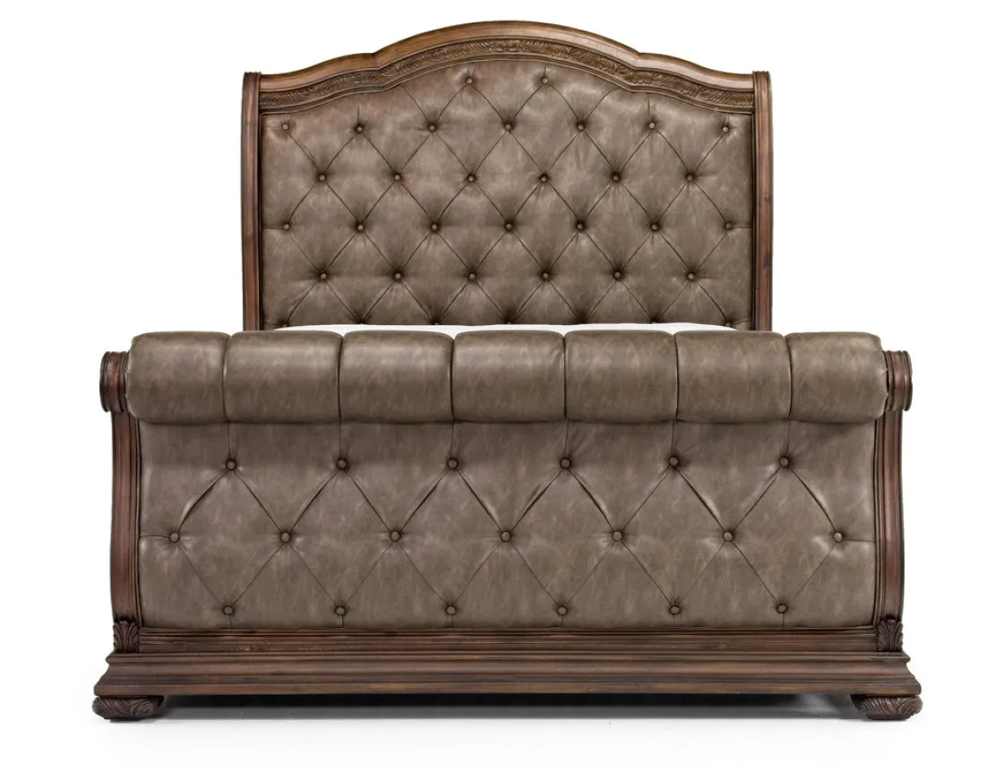 Mor Furniture Durango Sleigh Bed, Dresser, Mirror & 3 Drawer Nightstand In Fawn, Queen