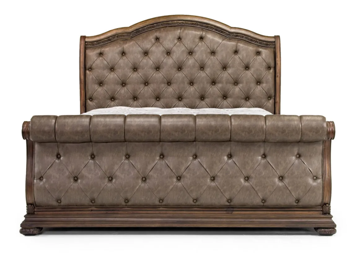 Mor Furniture Durango Sleigh Bed, Dresser, Mirror & 3 Drawer Nightstand In Fawn, Queen