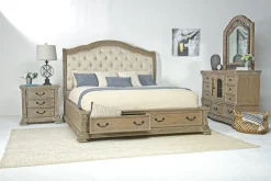 Mor Furniture Durango Sleigh Bed W/ Storage, Dresser, Mirror & 3 Drawer Nightstand In Fawn, Queen