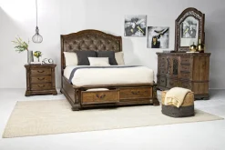 Mor Furniture Durango Sleigh Bed W/ Storage, Dresser, Mirror & 3 Drawer Nightstand In Fawn, Queen
