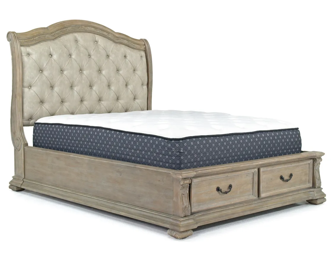 Mor Furniture Durango Sleigh Bed W/ Storage, Dresser, Mirror & 3 Drawer Nightstand In Fawn, Queen