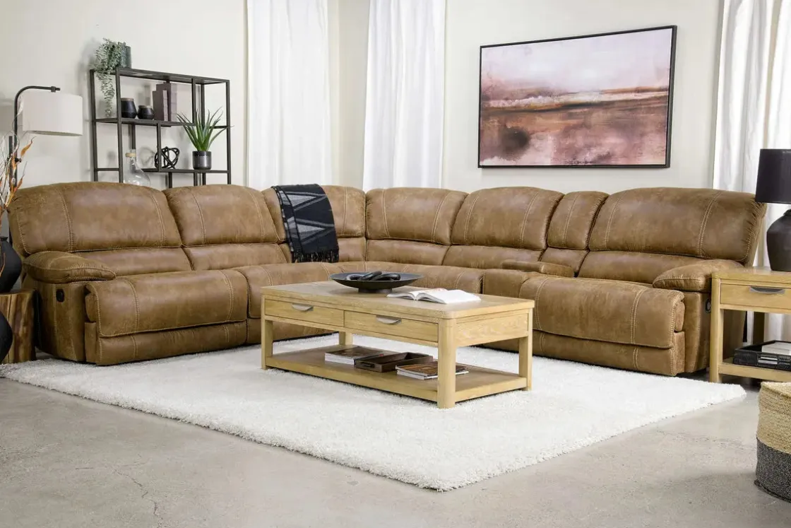 Mor Furniture Dusty 6 Piece Reclining Sectional In Bonanza Silt