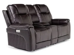 Mor Furniture Echo 3 Power Console Loveseat In Rainier Walnut Leather