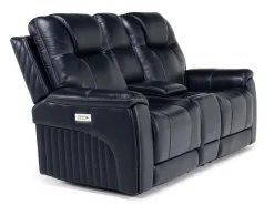 Mor Furniture Echo 3 Power Console Loveseat In Rainier Walnut Leather