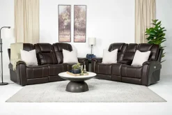 Mor Furniture Echo 3 Power Console Loveseat In Rainier Walnut Leather