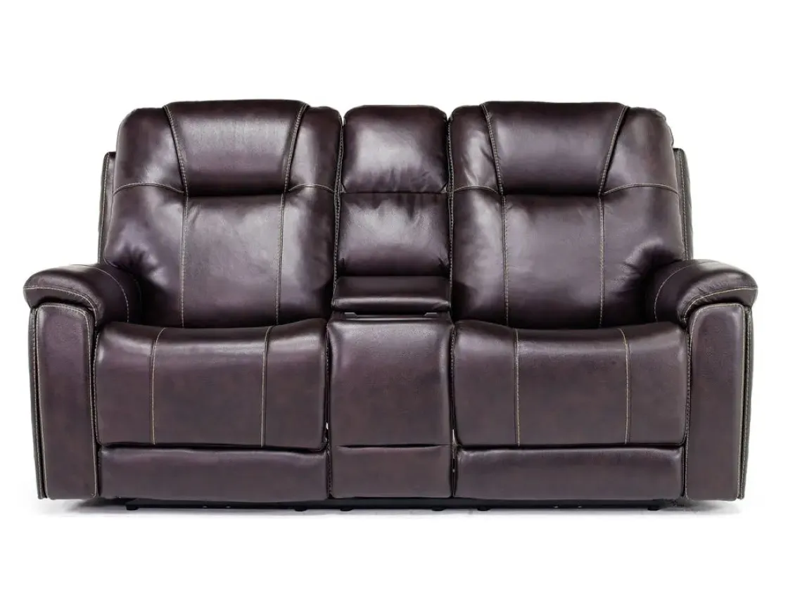 Mor Furniture Echo 3 Power Console Loveseat In Rainier Walnut Leather