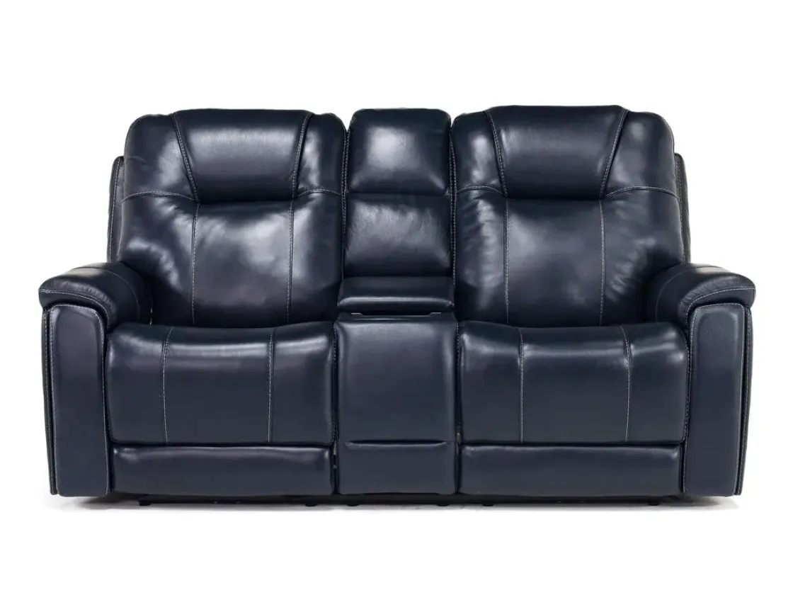 Mor Furniture Echo 3 Power Console Loveseat In Rainier Walnut Leather