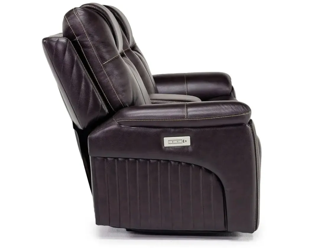 Mor Furniture Echo 3 Power Console Loveseat In Rainier Walnut Leather