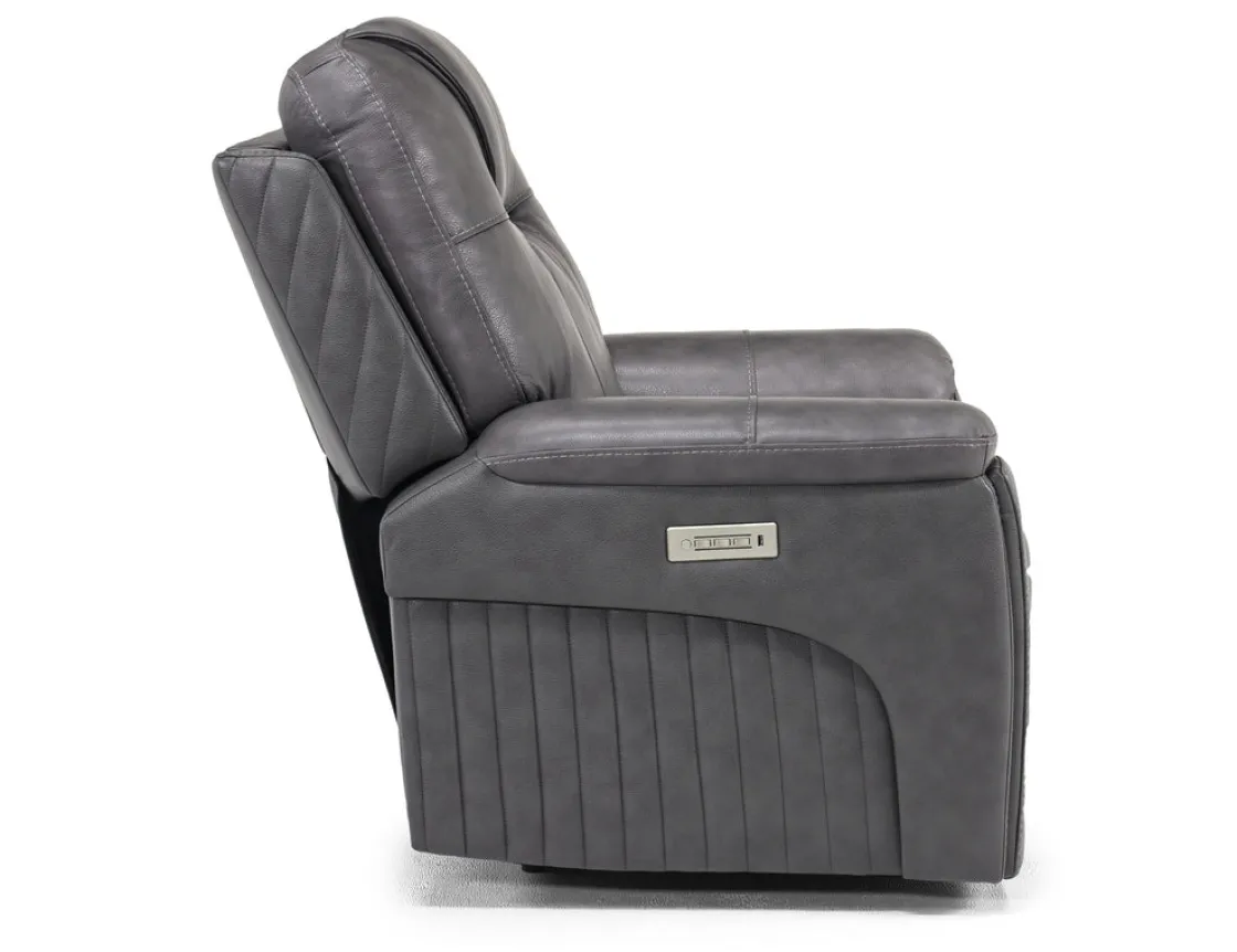 Mor Furniture Echo 3 Power Theater Recliner W/ Immersive Sound In Rainer Storm Leather