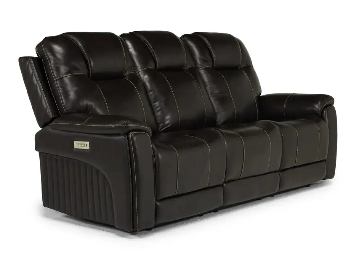 Mor Furniture Echo 3 Power Theater Sofa W/ Immersive Sound In Rainier Walnut Leather