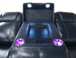 Mor Furniture Echo 3 Power Theater Sofa W/ Immersive Sound In Rainier Walnut Leather