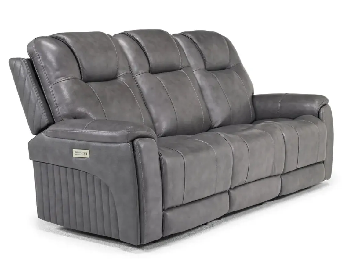 Mor Furniture Echo 3 Power Theater Sofa W/ Immersive Sound In Rainier Walnut Leather