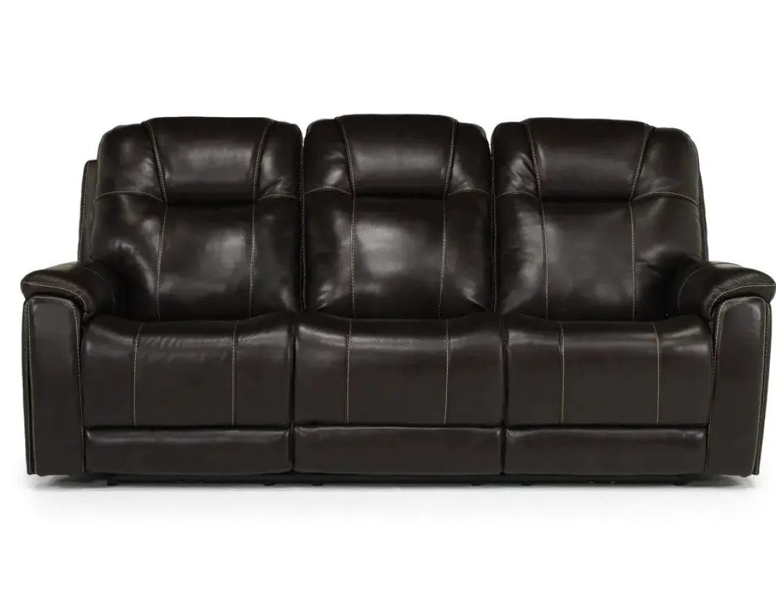 Mor Furniture Echo 3 Power Theater Sofa W/ Immersive Sound In Rainier Walnut Leather