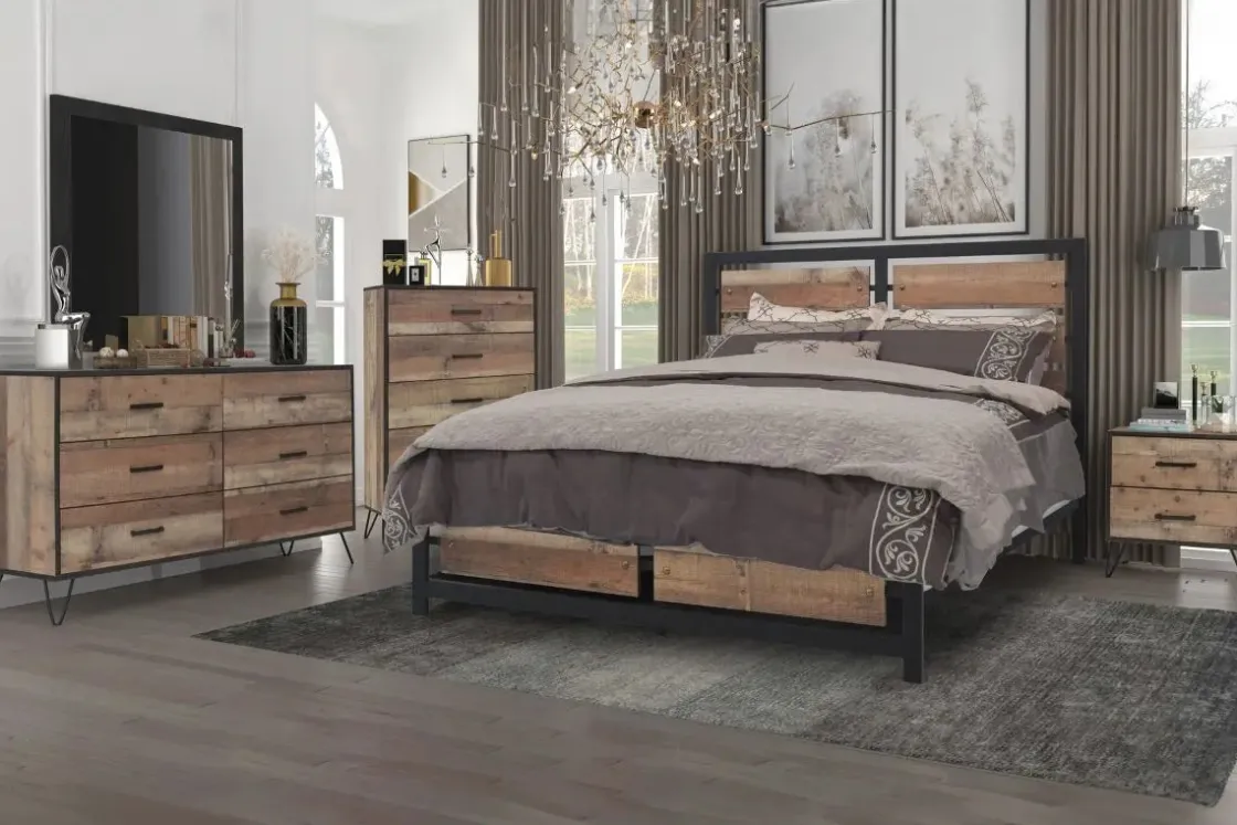 Mor Furniture Elk River Panel Bed, Dresser, Mirror & Nightstand In Rustic Brown, Twin